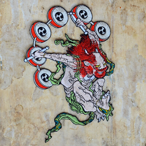 刺繍のワッペン 伝説のドラマー[天地を裂く稲妻_雷神]浮世絵妖怪神さま