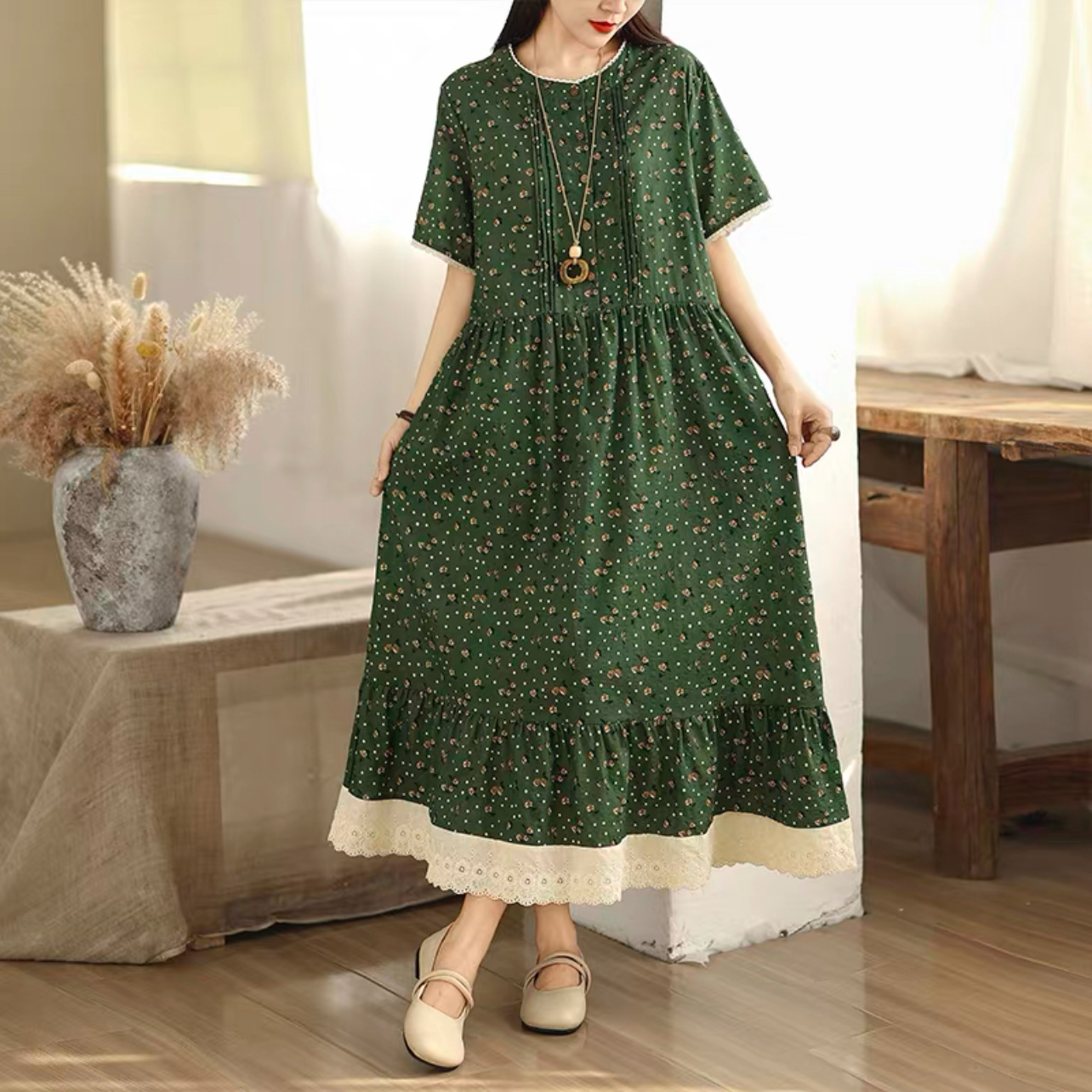 大人カジュアルワンピース、夏のワンピース 、ロング丈スカート ﻿