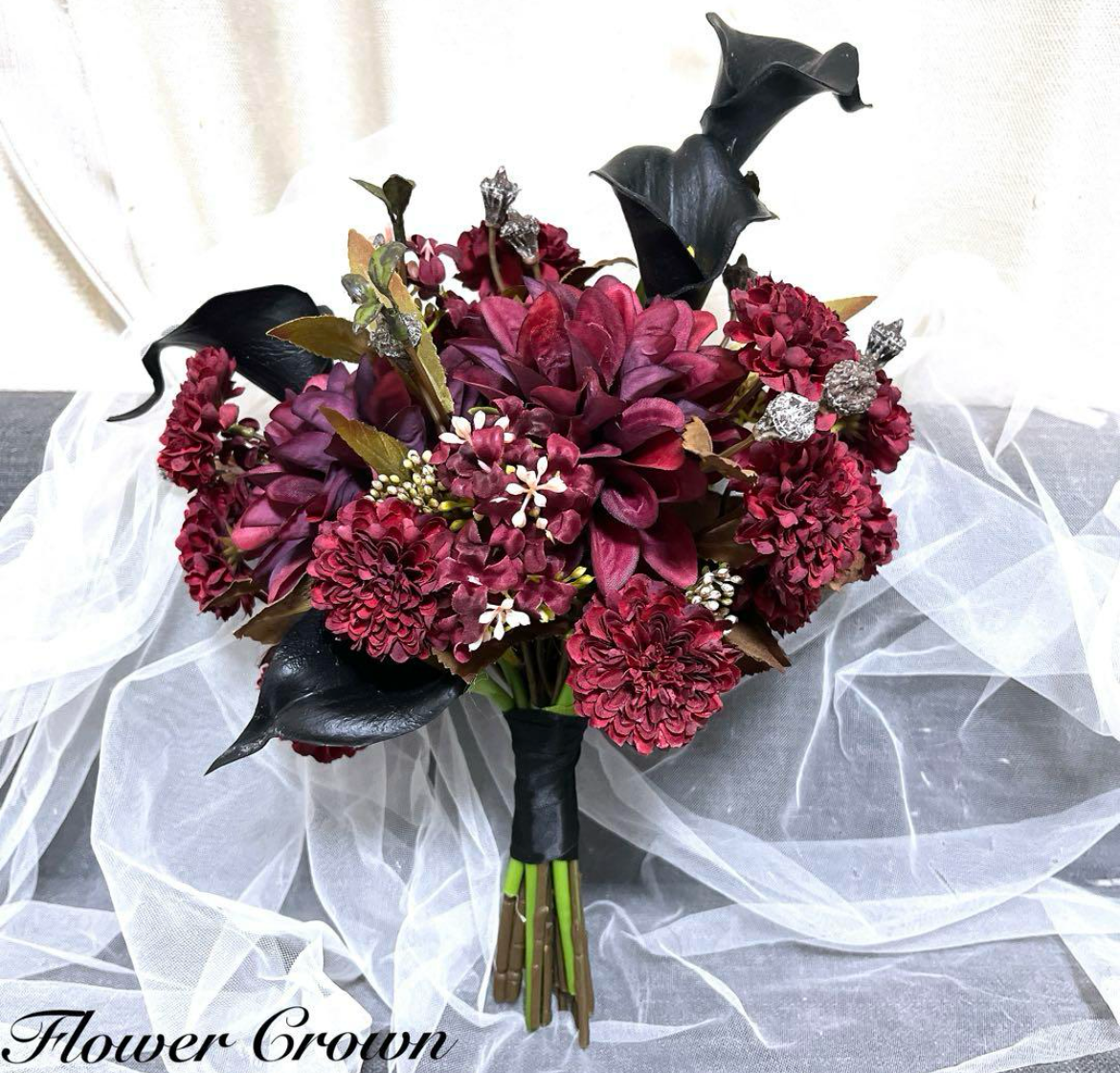 クリスマスブーケ アーティフィシャルフラワーブーケ　ウェディングブーケ 結婚式 冬婚 ボルドー クラッチブーケ