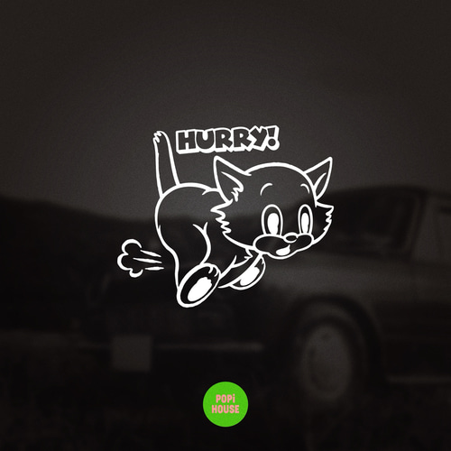 HURRY! CAT】カッティングステッカー/1枚/ホワイト 白/アメリカン