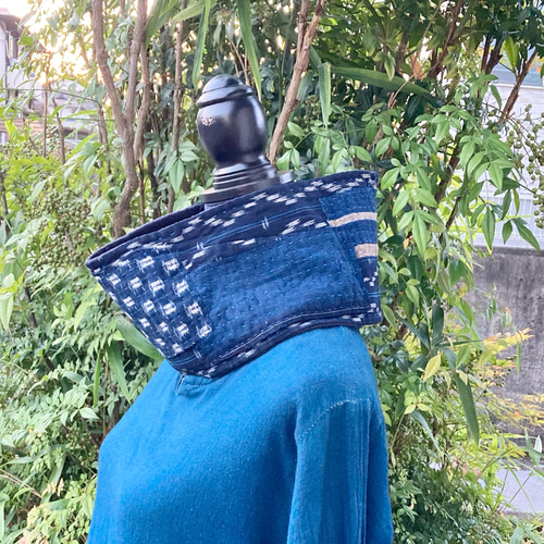 古布　襤褸　藍染　木綿　ネックウォーマー　スヌード　古布リメイク A2 襤褸 スヌード 古布 リメイク 藍染 藍染め パッチワーク 刺し子
