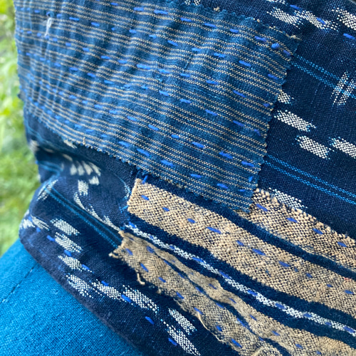 セール　刺し子 パッチワーク 手織り リメイク　襤褸　藍染　半纏　ロングコート セール 刺し子 パッチワーク 手織り リメイク 襤褸 藍染 半纏 ロング