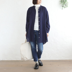 とろけるような肌ざわり 秋のはじまりに✦ 東炊きコットン チュニック丈ロングシャツ（ネイビー）TP09 6枚目の画像