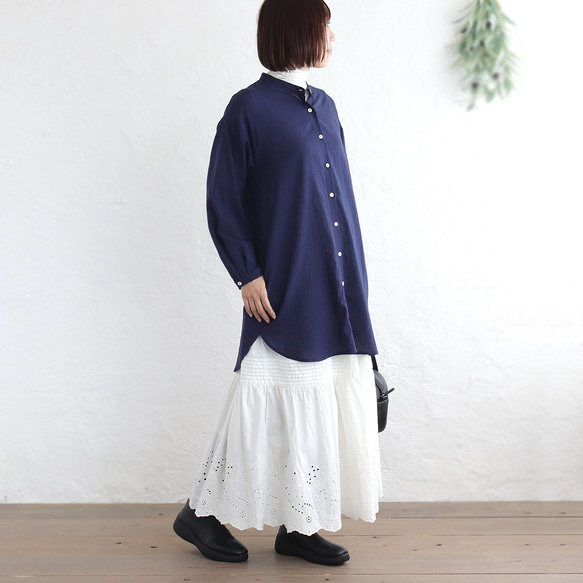 とろけるような肌ざわり 秋のはじまりに✦ 東炊きコットン チュニック丈ロングシャツ（ネイビー）TP09 8枚目の画像