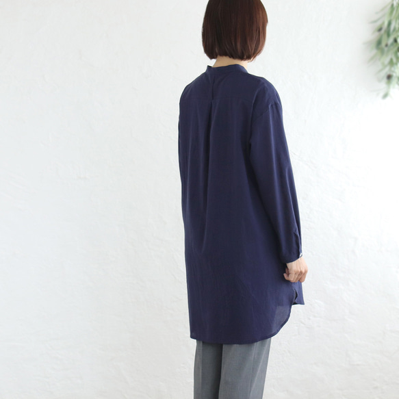 とろけるような肌ざわり 秋のはじまりに✦ 東炊きコットン チュニック丈ロングシャツ（ネイビー）TP09 5枚目の画像
