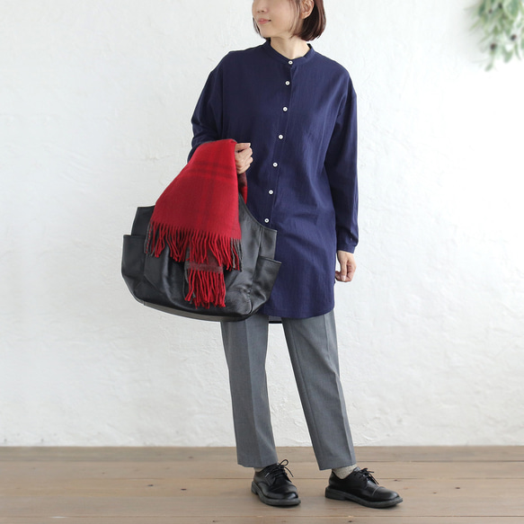 とろけるような肌ざわり 秋のはじまりに✦ 東炊きコットン チュニック丈ロングシャツ（ネイビー）TP09 9枚目の画像