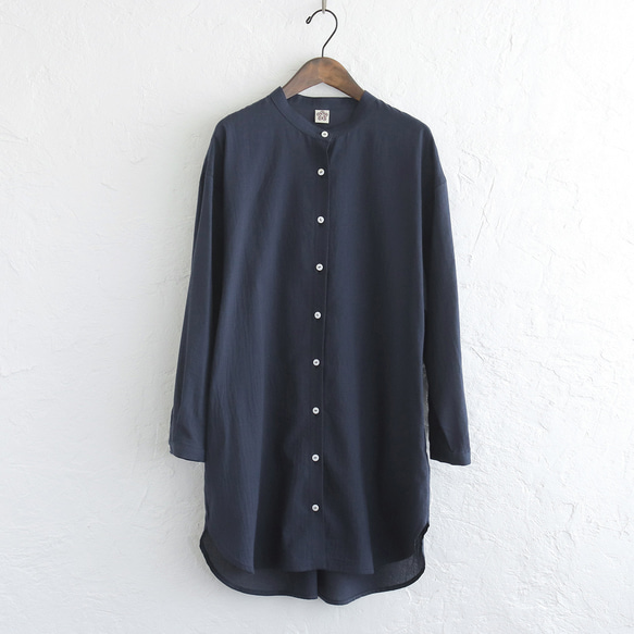 とろけるような肌ざわり 秋のはじまりに✦ 東炊きコットン チュニック丈ロングシャツ（ネイビー）TP09 15枚目の画像