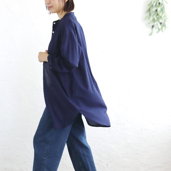 とろけるような肌ざわり 秋のはじまりに✦ 東炊きコットン チュニック丈ロングシャツ（ネイビー）TP09 10枚目の画像