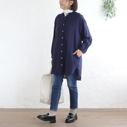 とろけるような肌ざわり 秋のはじまりに✦ 東炊きコットン チュニック丈ロングシャツ（ネイビー）TP09 7枚目の画像