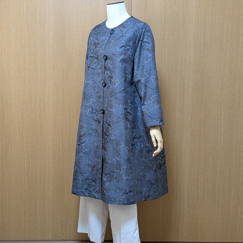 着物リメイク ノーカラーコート 紬 フリーサイズ コート さら