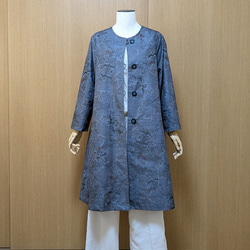着物リメイク ノーカラーコート 紬 フリーサイズ コート さら