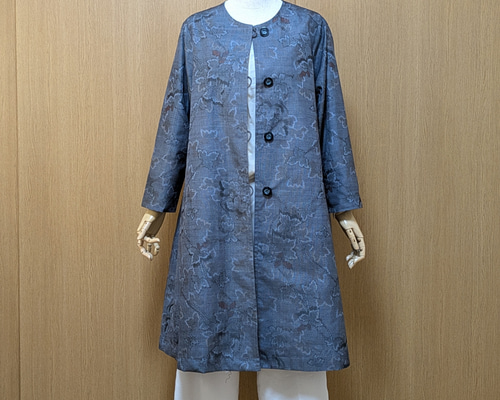 着物　リメイク　正絹紬　ジャケット　ノーカラー　シャツジャケット 着物 リメイク 正絹紬 ジャケット ノーカラー シャツジャケット