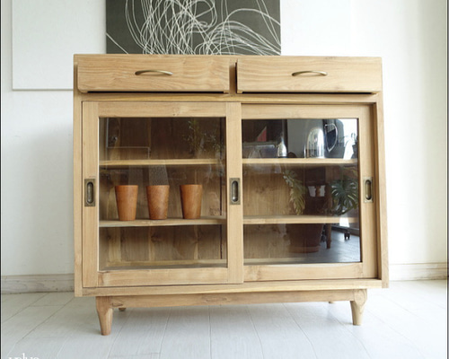 引き戸食器棚 Porte/N キッチン収納 飾り棚 カウンター ナチュラル