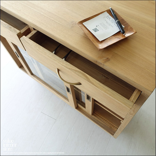 引き戸食器棚 Porte/N キッチン収納 飾り棚 カウンター ナチュラル 