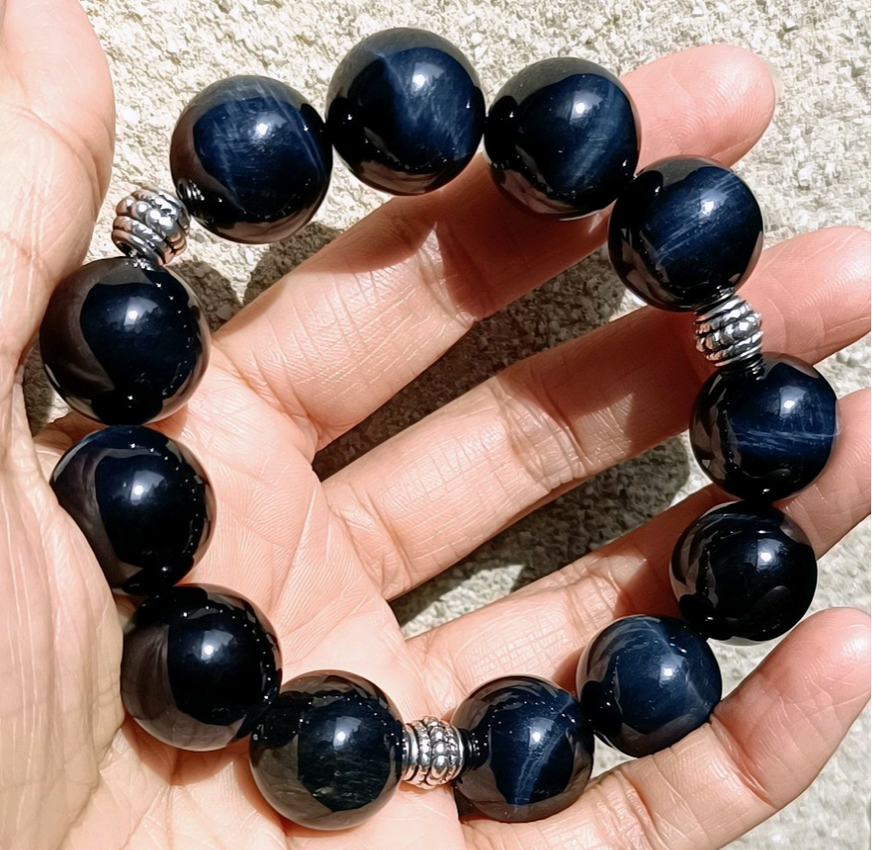 【送料無料】大玉 ブルータイガーアイ AAA ブレスレット 16ミリ 天然色