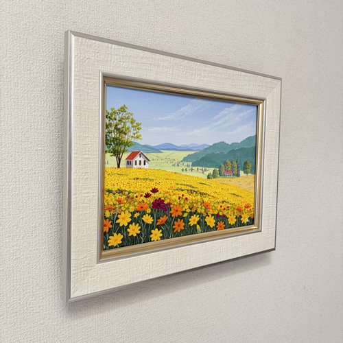 透明水彩画　原画　「キバナコスモスのフィールド02」額縁付　F4サイズ e86073eca7ea6a0b8e6dd939df0ffd