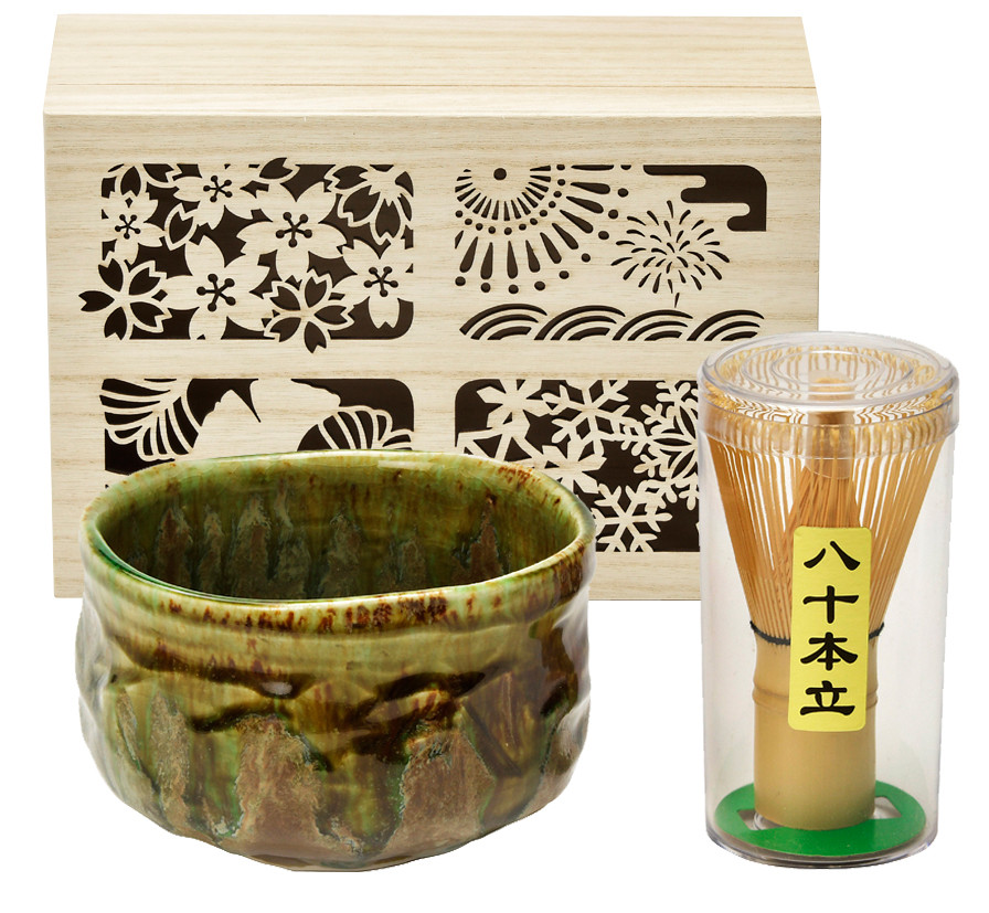 MCW-S2　四季庵　抹茶碗セット木箱入　緑釉