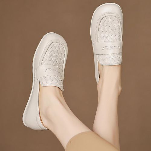 2.0cmヒール☆》編み込み ローファー レディース 平底 スリッポン 秋