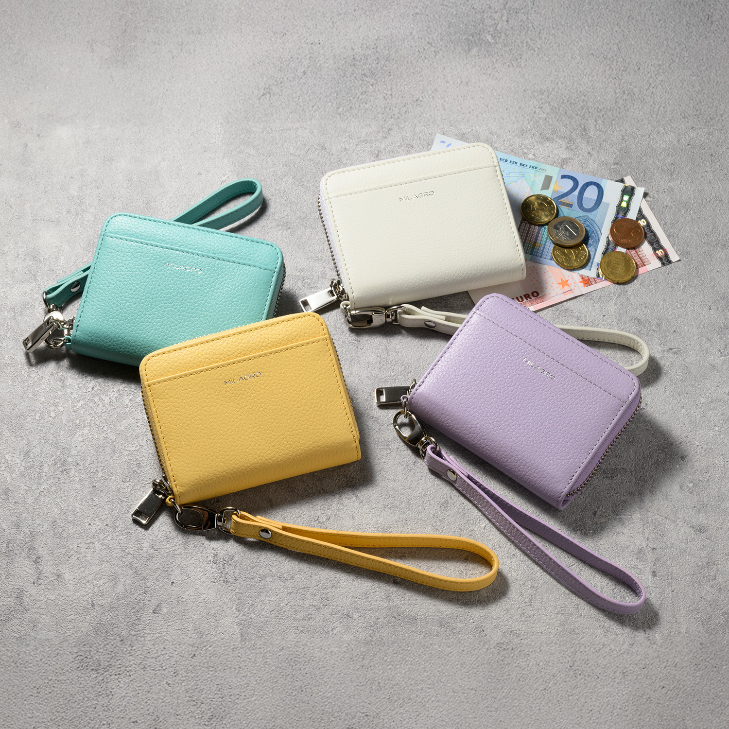 ミラグロ シュリンクレザー・ ストラップ付き ラウンドジップ蛇腹カードウォレッ MILAGRO [SL-SH-2982]