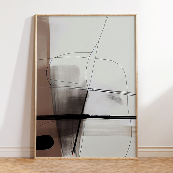 アートポスター 抽象 線画 ブラックライン ブラウン グレー 北欧風