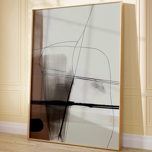 アートポスター 抽象 線画 ブラックライン ブラウン グレー 北欧風