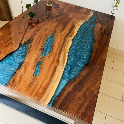 レジン　ローテーブル　欅　無垢材 欅 ブラック レジンテーブル ローテーブル・リビングテーブル