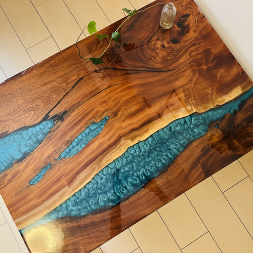 レジンテーブル リバーテーブル ローテーブル けやき 欅 ローテーブル