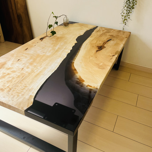 ローテーブル 一枚板テーブル アイアン ウォールナット レジンテーブル