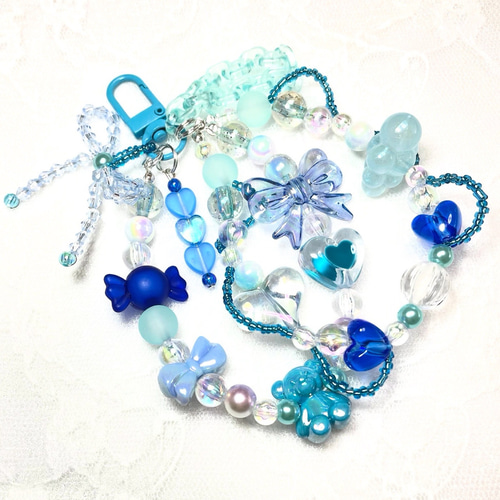 推し活 ブルー じゃらじゃらキーホルダー ビーズストラップ その他携帯