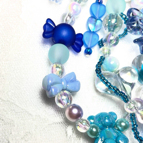 推し活 ブルー じゃらじゃらキーホルダー ビーズストラップ その他携帯