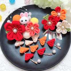 つまみ細工　着物ペアうさぎ　No.599 つまみ細工 着物ペアうさぎ No.599 つまみ細工 着物ペアうさぎ