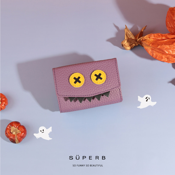 【2025年ハロウィン仮装ver./おばけパープルミニウォレット】思わず誰かに見せたくなる仮装ver./三つ折り財布 1枚目の画像