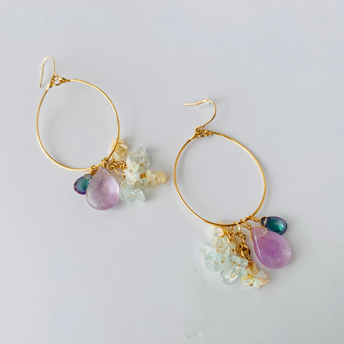 多色天然石＊14kgf＊フープピアス＊ ピアス（フープ） ＊CHICCA＊ 通販