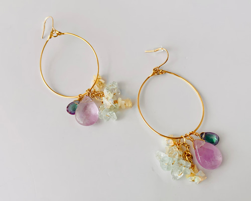 多色天然石＊14kgf＊フープピアス＊ ピアス（フープ） ＊CHICCA＊ 通販