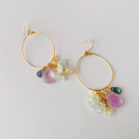 多色天然石＊14kgf＊フープピアス＊ ピアス（フープ） ＊CHICCA＊ 通販