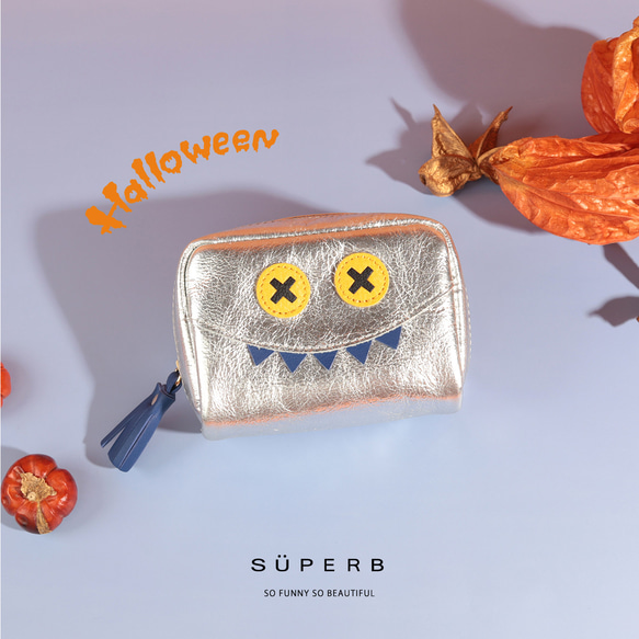 【2025年ハロウィン仮装ver./おばけシルバーポーチSMALL】毎日の相棒♪仮装ver.マルチポーチ【国産レザー】 1枚目の画像