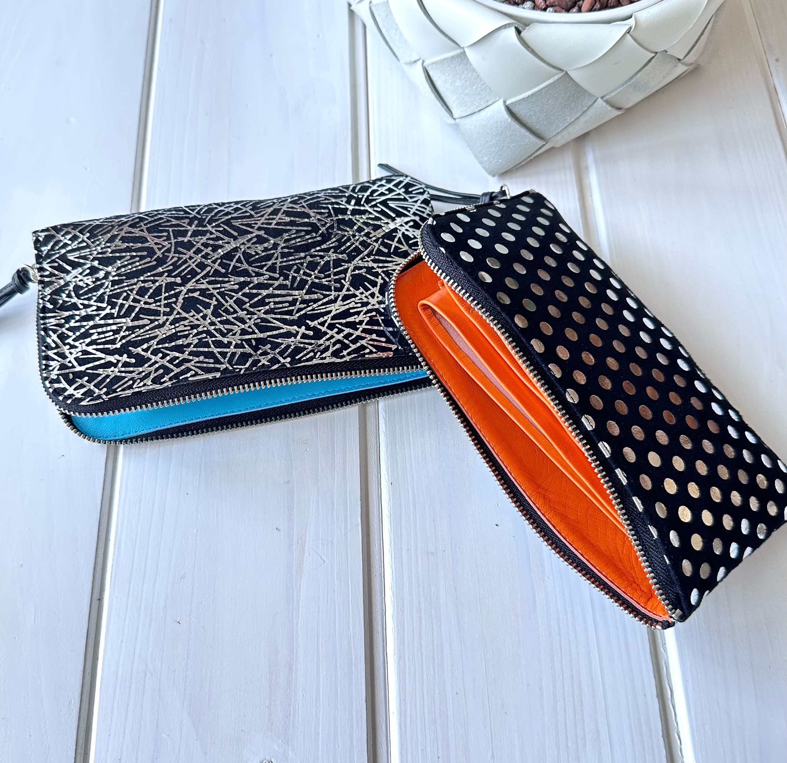 【受注生産】使いやすくてコンパクト☆L字ファスナー長財布『coronコロン』 水玉、スプラッシュ