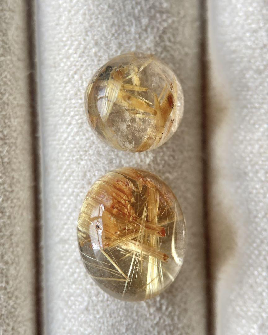 美✨【2個セット】ルチルクォーツ オーバル ラウンド カボション ルース◇１点もの ◇