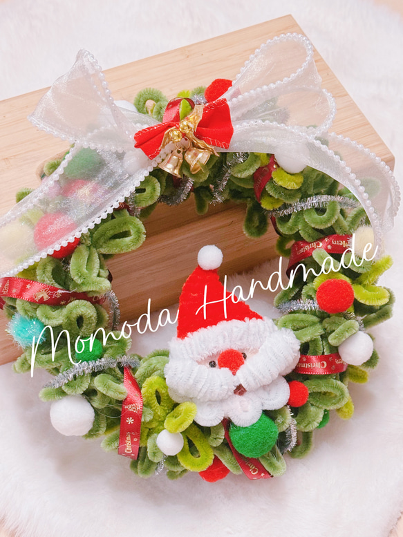 モールフラワー サンタクロースのクリスマスリース キラキラ 20cm