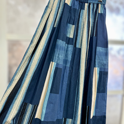 スカート風サルエルパンツ✴︎✴︎青幾何学模様✴︎✴︎ キュロット