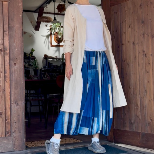 スカート風サルエルパンツ✴︎✴︎青幾何学模様✴︎✴︎ キュロット