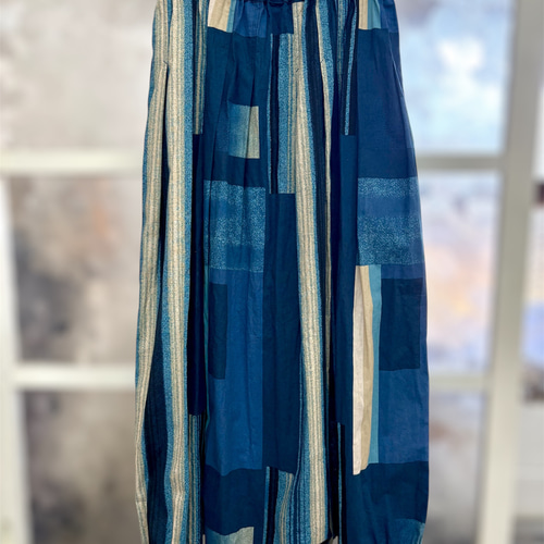 スカート風サルエルパンツ✴︎✴︎青幾何学模様✴︎✴︎ キュロット