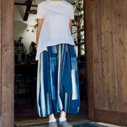 スカート風サルエルパンツ✴︎✴︎青幾何学模様✴︎✴︎ キュロット