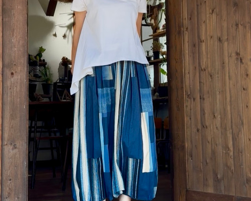 スカート風サルエルパンツ✴︎✴︎青幾何学模様✴︎✴︎ キュロット