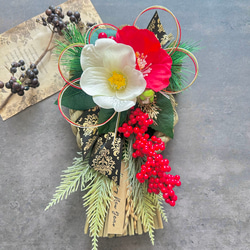 No.102 南天と紅白椿のお正月リース2025 ハンドメイドお正月飾り和風