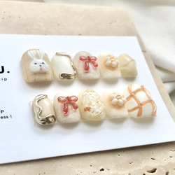 うさパンケーキ【サイズオーダー制】￤ネイルチップ うさぎ 淡色 リボン 落書き 花 チェック柄 うるうる 4枚目の画像