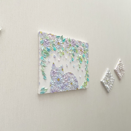 緑庭の猫」 27.3×22㎝ テクスチャーアート 花猫 猫好きギフト 絵画