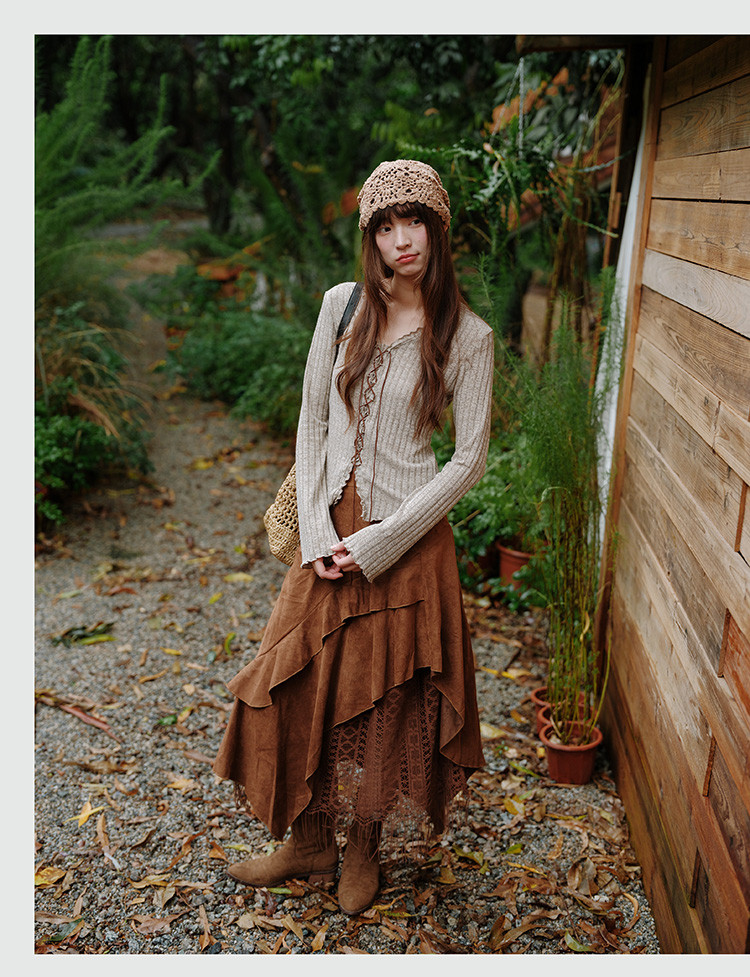 V ネック リボン締め ニットトップス