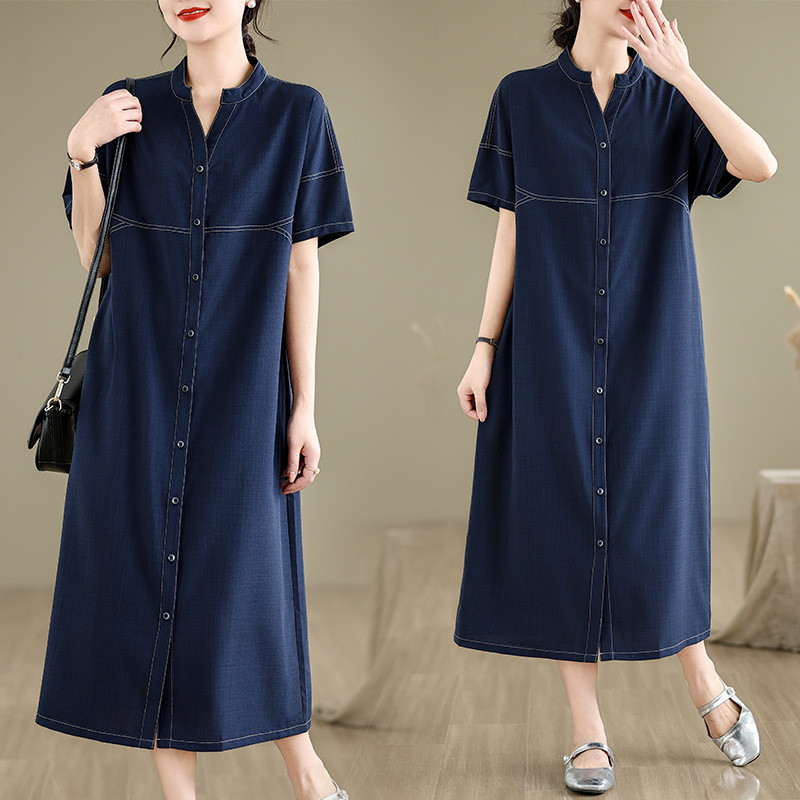 秋レディースレトロ文芸的リネン A ラインワンピース【返品・交換可】品質最優先25-313