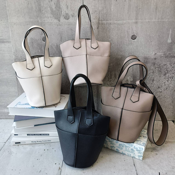 バケツ型 2WAYバッグ トート＆ショルダー／シンプル上品 大人カジュアル きれいめ 丸みフォルム GBG-B196A 1枚目の画像